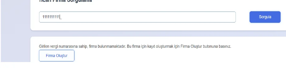 TAREKS Firma Başvurusu ekranında ticari firma sorgulama örneği