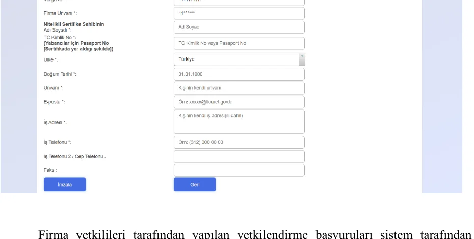 TAREKS Yetkilendirme Başvurusu bilgi giriş formu
